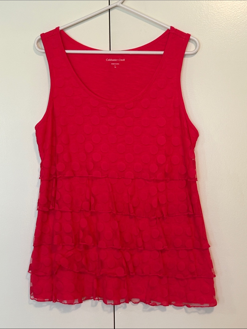 Coldwater Creek Bright pink coral colored  Tiered Polka-Dot Tank
